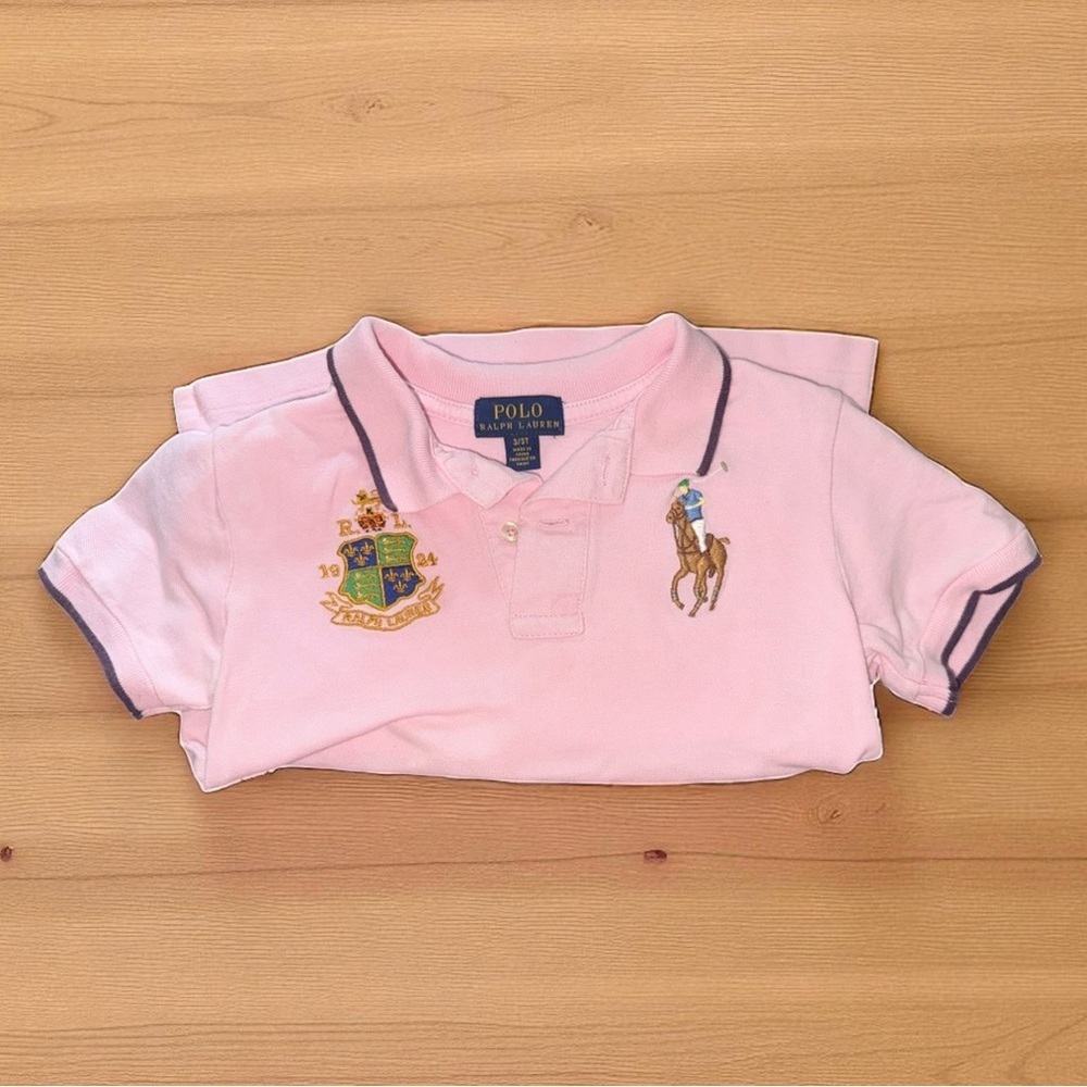 Ralph Lauren Kids Pink Polo with Embroidered Crest. Size 3T
